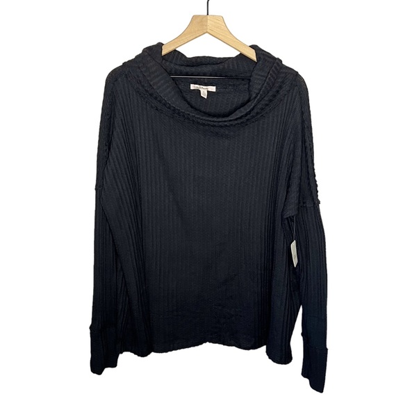 NWT NEW Free People Juicy Long Sleeve Thermal Mock Neck Top in Black Small S - Picture 1 of 7